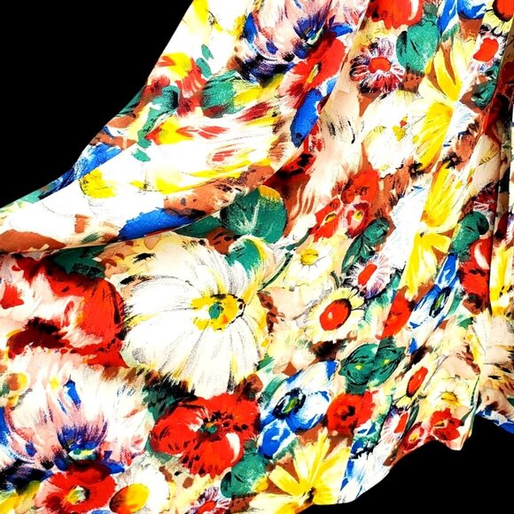 1930s Rayon Crepe Floral Day Midi Dress Size 6 8 with Side Metal Talon Zip - Picture 11 of 12